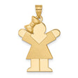 Solid Engravable Girl with Bow on Left Charm Pendant in Real 14k Yellow Gold