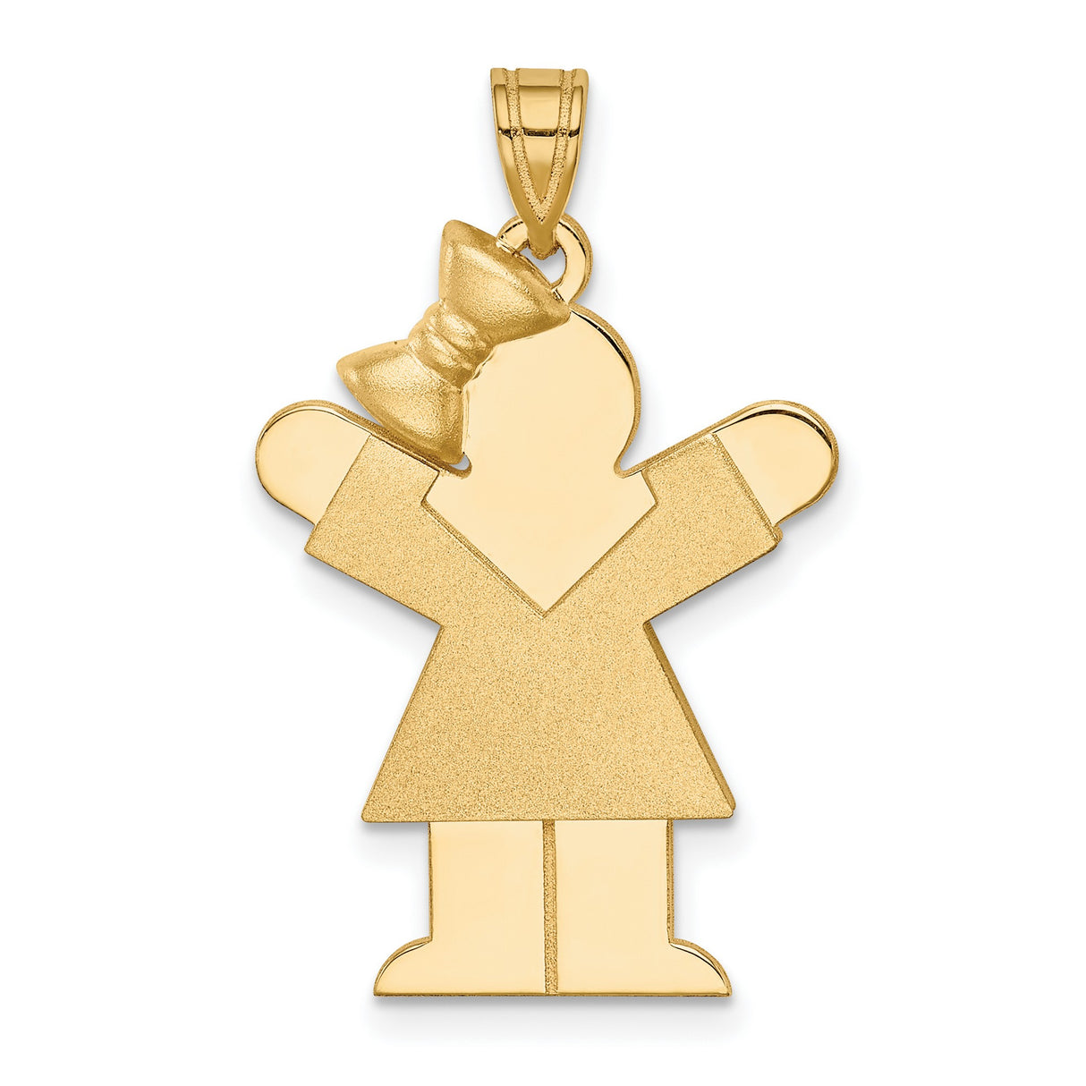 Solid Engravable Girl with Bow on Left Charm Pendant in Real 14k Yellow Gold