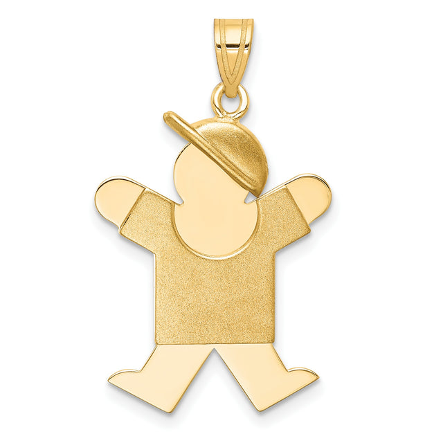 14k Yellow Gold Boy Pendant Charm with Stylized Cap and T-Shirt Figure, Unisex Modern Keepsake