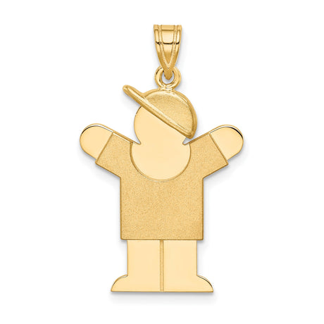 14k Yellow Gold Boy Pendant with Sideways Cap, Stylized Son Figure Charm
