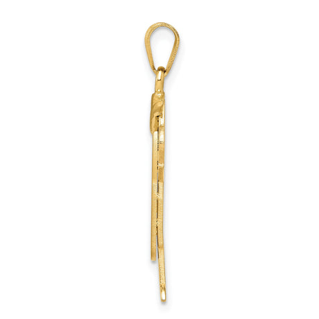14k Yellow Gold Boy Pendant Charm with Raised Arms in Overalls and Cap