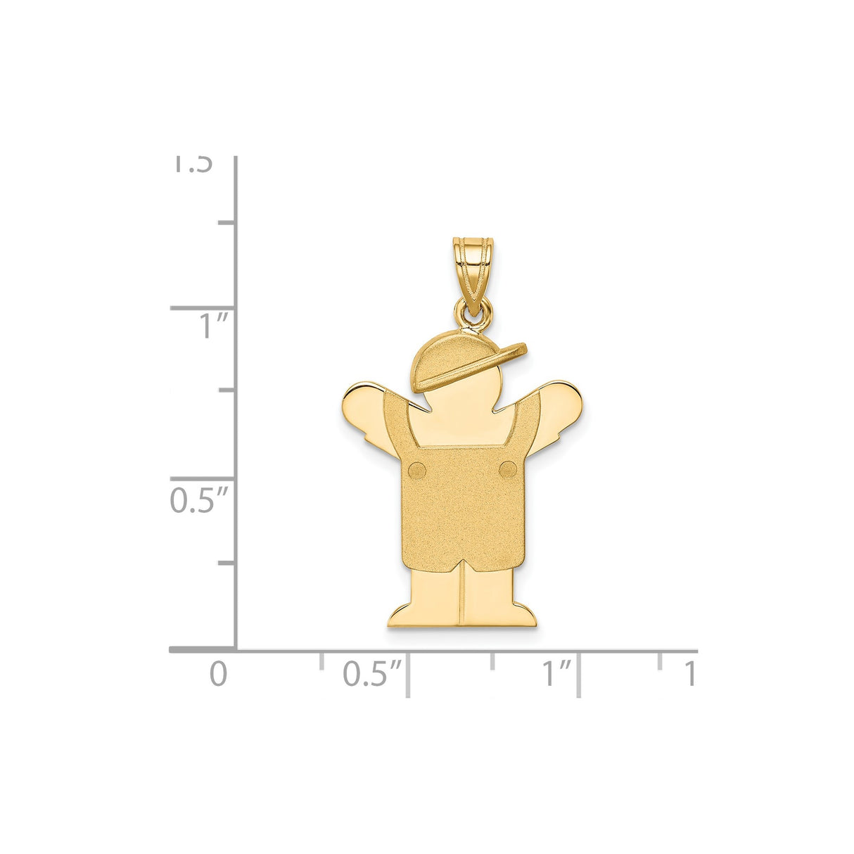 14k Yellow Gold Boy Pendant Charm with Raised Arms in Overalls and Cap