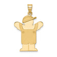 14k Yellow Gold Boy Pendant Charm with Raised Arms in Overalls and Cap