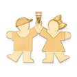 Solid Engravable Boy on Left and Girl on Right Charm Pendant in Real 14k Yellow Gold