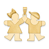 14k Yellow Gold Pendant Featuring Boy and Girl Holding Hands, Family Charm Design