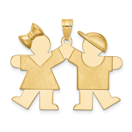 14k Yellow Gold Pendant Featuring Boy and Girl Holding Hands, Family Charm Design