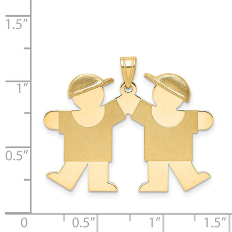 Solid Engravable Double Boys Charm Pendant in Real 14k Yellow Gold