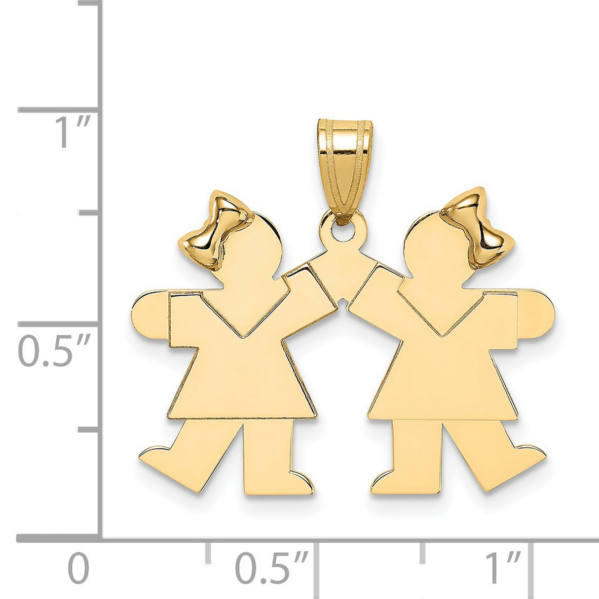 14k Yellow Gold Pendant with Two Girls Holding Hands, Family Bond Charm