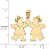 14k Yellow Gold Pendant with Two Girls Holding Hands, Family Bond Charm