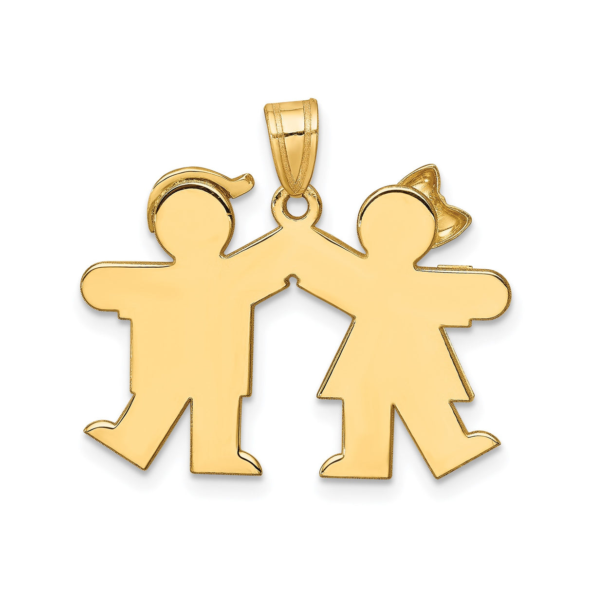 14k Yellow Gold Pendant Featuring Boy and Girl Holding Hands, Family Charm for Women