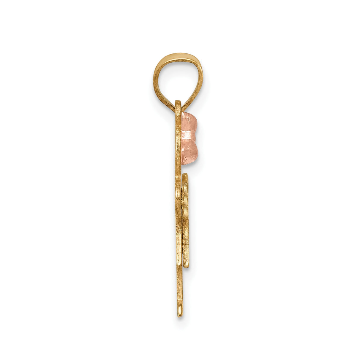 14k Two-Tone Gold Girl Silhouette Pendant with Rose Bow Accent Charm