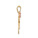 14k Two-Tone Gold Girl Silhouette Pendant with Rose Gold Bow Charm