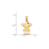 14k Two-Tone Gold Girl Pendant with Rose Gold Bow, Stylized Figure Charm for Women