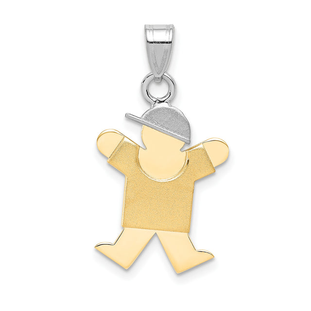 14k Two-Tone Gold Boy Charm Pendant with Textured Shirt and White Gold Cap