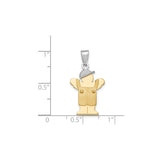 14k Two-Tone Gold Boy Pendant with Baseball Cap and Overalls, Family Keepsake Charm
