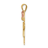 14k Two-Tone Gold Girl Pendant with Rose Gold Bow, Minimalist Family Charm