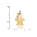 14k Two-Tone Gold Girl Pendant with Rose Gold Bow, Minimalist Family Charm