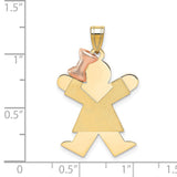 Large Girl with Bow on Left Engravable Charm Pendant in Real 14k Multi-Tone Gold