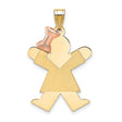 Large Girl with Bow on Left Engravable Charm Pendant in Real 14k Multi-Tone Gold