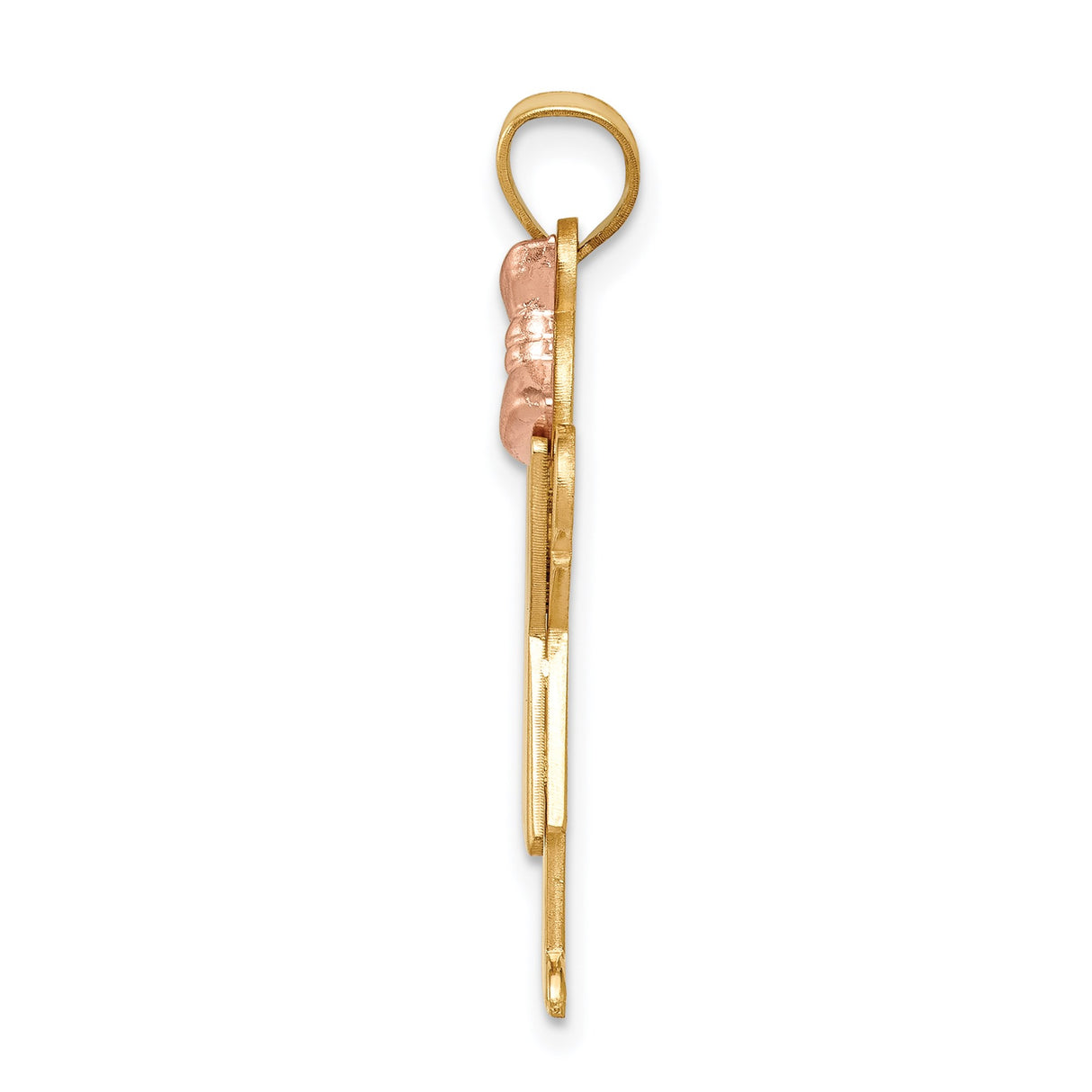 14k Two-Tone Gold Girl Angel Pendant with Rose Gold Bow, Guardian Angel Theme