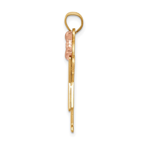 14k Two-Tone Gold Girl Angel Pendant with Rose Gold Bow, Guardian Angel Theme