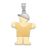 14k Two-Tone Gold Boy Pendant with Baseball Cap, Stylized Figure Charm for Mom or Grandma