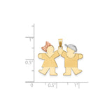 14k Tri Color Gold Pendant with Boy and Girl Holding Hands, Family Keepsake Charm
