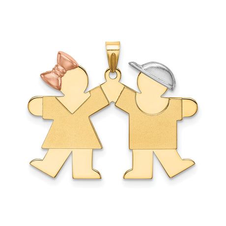 14k Tri Color Gold Pendant with Boy and Girl Holding Hands, Family Keepsake Charm