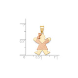 14k Two-Tone Gold Girl Pendant with Rose Gold Dress and Bow