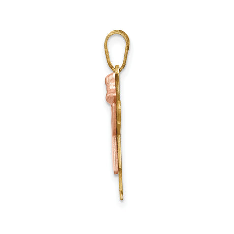 14k Two-Tone Gold Girl Angel Pendant with Rose Gold Dress and Bow Detail