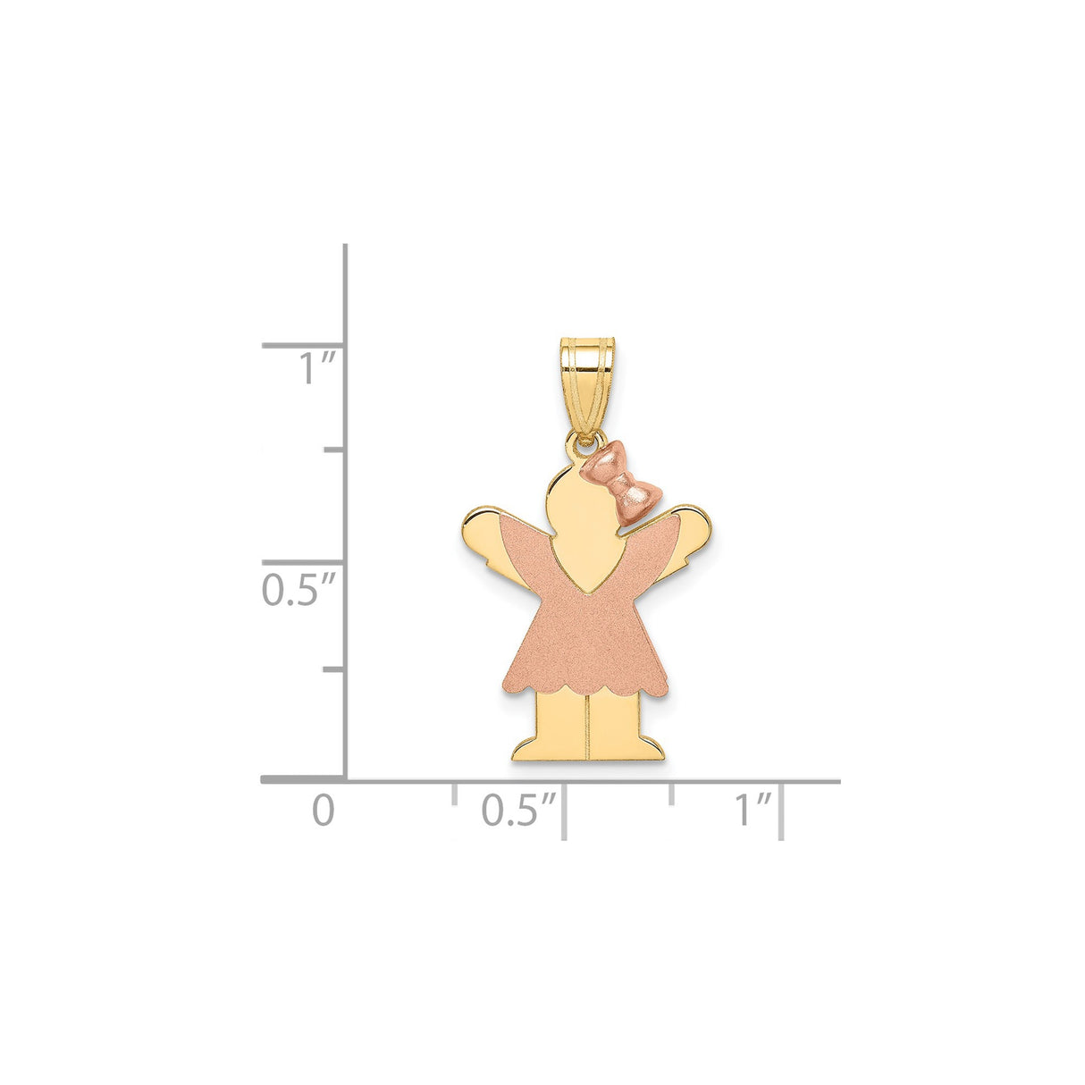 14k Two-Tone Gold Girl Angel Pendant with Rose Gold Dress and Bow Detail