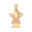 14k Two-Tone Gold Girl Angel Pendant with Rose Gold Dress and Bow Detail