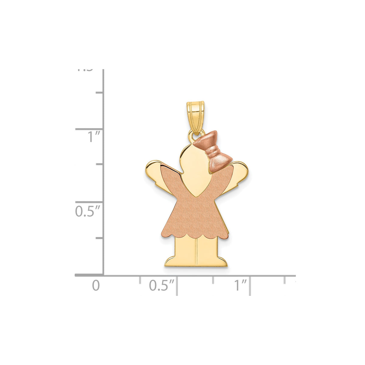14k Two-Tone Gold Pendant with Stylized Girl, Rose Gold Dress and Bow, Family Charm for Women