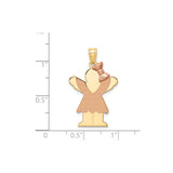 14k Two-Tone Gold Pendant with Stylized Girl, Rose Gold Dress and Bow, Family Charm for Women