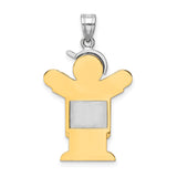 14k Two-Tone Gold Boy Pendant with Cap and Overalls, Brushed and Polished Finish