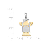 14k Two-Tone Gold Boy Pendant with Cap and Overalls, Brushed and Polished Finish