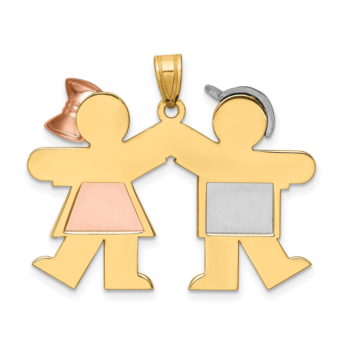 14k Tri-Color Gold Pendant Charm with Boy and Girl Holding Hands, Family Jewelry Theme