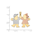 14k Tri-Color Gold Pendant Charm with Boy and Girl Holding Hands, Family Jewelry Theme