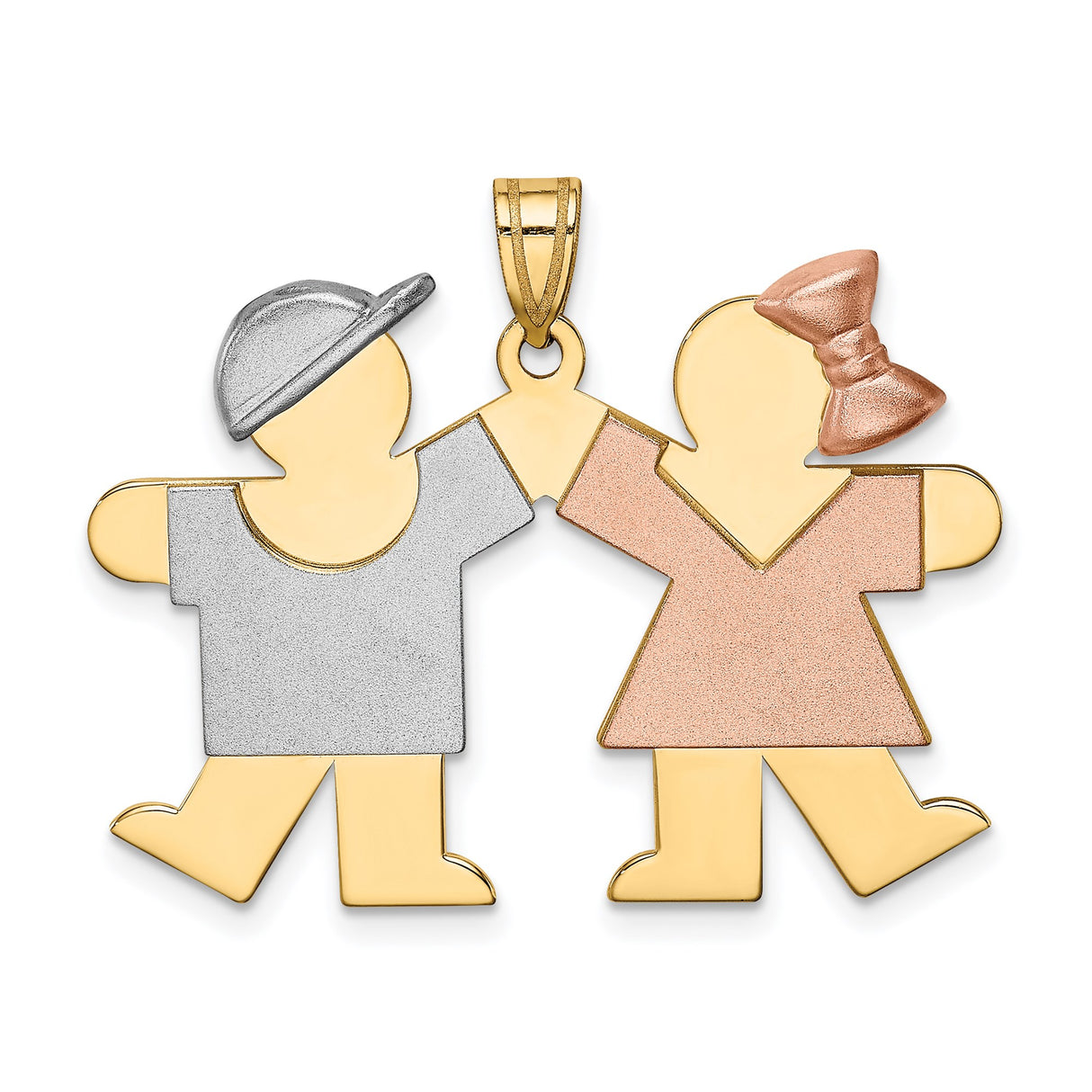 14k Tri-Color Gold Pendant Charm with Boy and Girl Holding Hands, Family Jewelry Theme