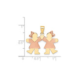 14k Two-Tone Gold Pendant with Two Girls Holding Hands, Rose Gold Dress and Bow Detail