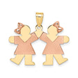 14k Two-Tone Gold Pendant with Two Girls Holding Hands, Rose Gold Dress and Bow Detail