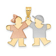 Small Girl on Left and Boy on Right Engravable Charm Pendant in Real 14k Multi-Tone Gold