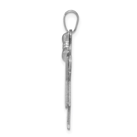 14k White Gold Angel Girl Pendant with Wings and Bow, Religious Memorial Charm
