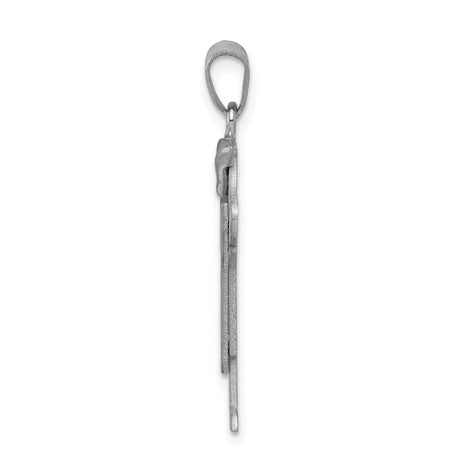 14k White Gold Boy Pendant with Cap and Overalls, Raised Arms Family Charm