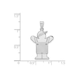 14k White Gold Boy Pendant with Cap and Overalls, Raised Arms Family Charm
