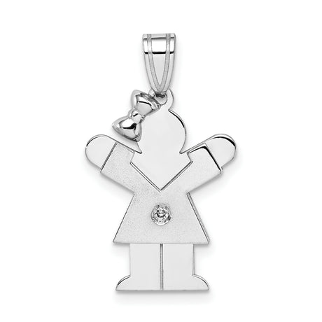 14k White Gold Girl Pendant with Diamond Accent, Polished Finish and Bow Detail