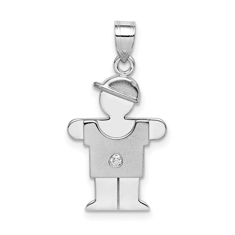 14k White Gold Boy Charm Pendant with Diamond Accent, Hat Detail, Symbol of Motherhood