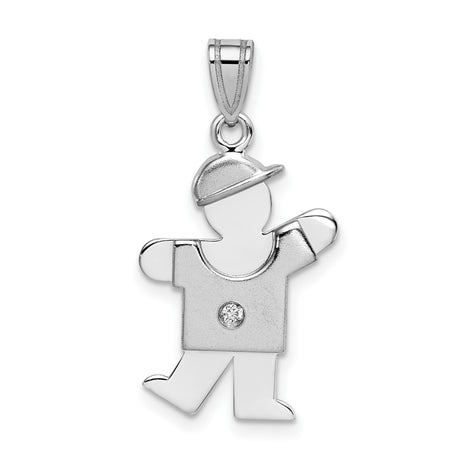 14k White Gold Boy Charm Pendant with Diamond Accent, Sentimental Motherhood Jewelry