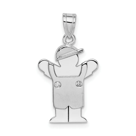 14k White Gold Boy Pendant with Diamond Accent, Polished Son Charm in Overalls