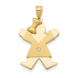 14k Yellow Gold Girl Shaped Pendant with Diamond Accent, Polished and Brushed Finish Charm